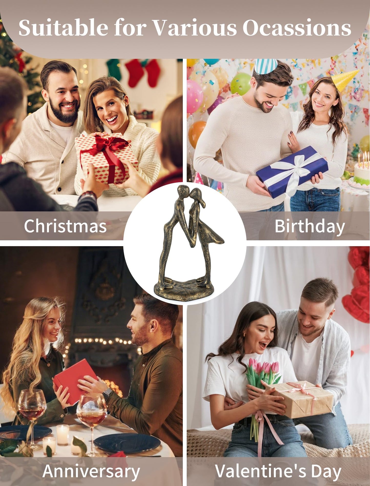 Sziqiqi 8th Anniversary Couple Gifts: 8 Year Anniversary Wedding Gifts for Him Her - 8th Wedding Gift for Husband Wife - Gift for Christmas Birthday Valentines Day Kissing Couple Figurines