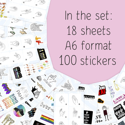 BulbaCraft 100Pcs Sign Language Stickers Alphabet, ASL Stickers for Water Bottle and Laptop - Sign Language Party Favors & Decorations, Waterproof Vinyl Decals, Gifts for Women & Men