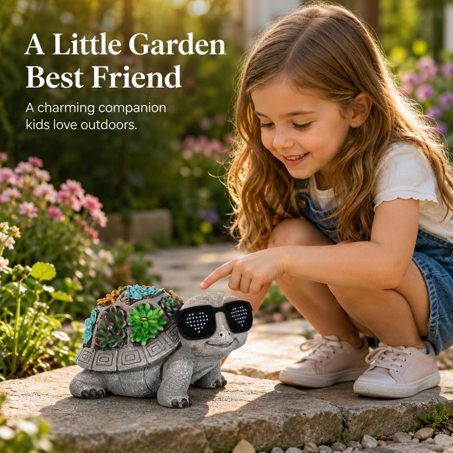 Unique Solar Garden Turtle Statue with I Love You LED Sunglasses and Succulent LED Lights, Lawn Decor Tortoise Figurine for Patio, Balcony Yard Ornament for Mom, Women & Grandma