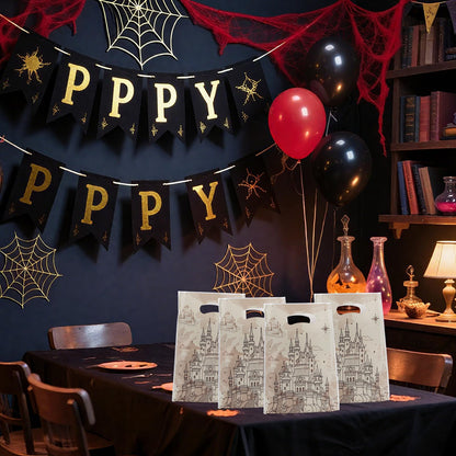 Mikzhskr 30Pcs Magical Wizard Party Favors Bags with Handle Plastic Waterproof Old Castle Themed Goodie Candy Snack Bag Gift Pack for Kids Birthday Decoration Supplies, 10 x 7 in