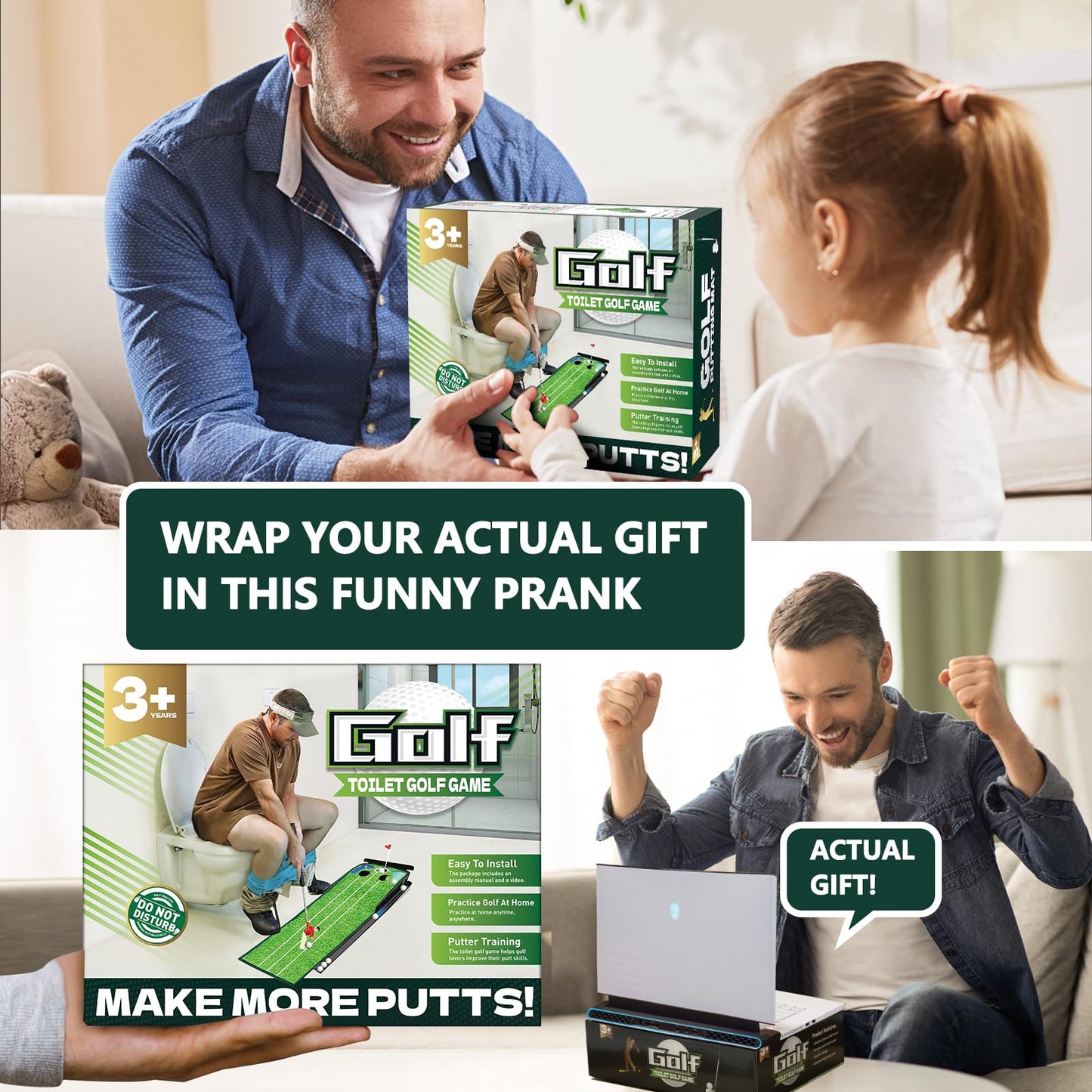 Prank Gift Box, Toilet Golf Game Facade, Wrap the Actual Gifts with a Prank Empty Gag Box, Funny Christmas Gag Presents Ideas for Dad Men Boyfriend(Pack of 1)