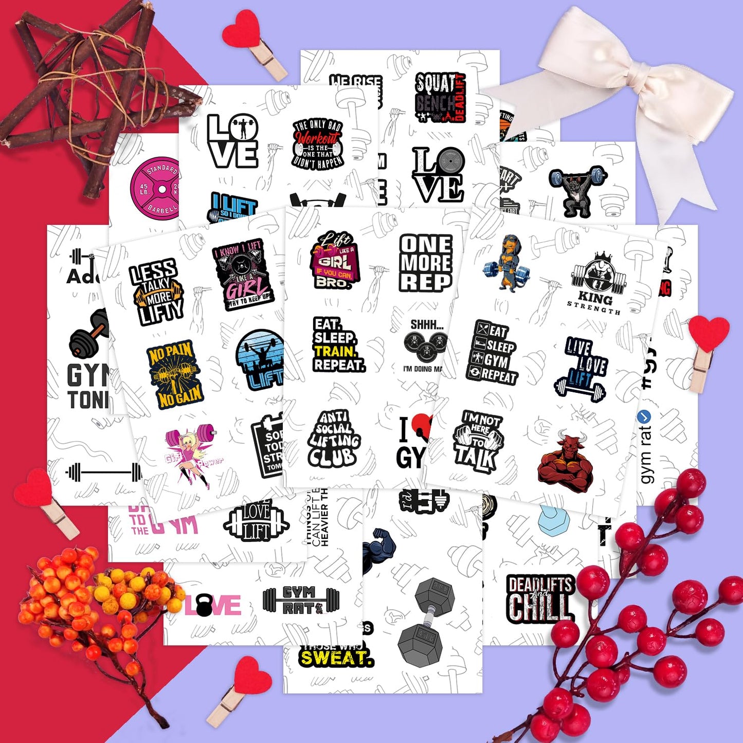 BulbaCraft 100Pcs Gym, Workout and Weightlifting Stickers for Water Bottle & Laptop - Workout Gifts for Women, Mom - Waterproof Vinyl Decals, Fitness Stickers, Gifts for Women & Men
