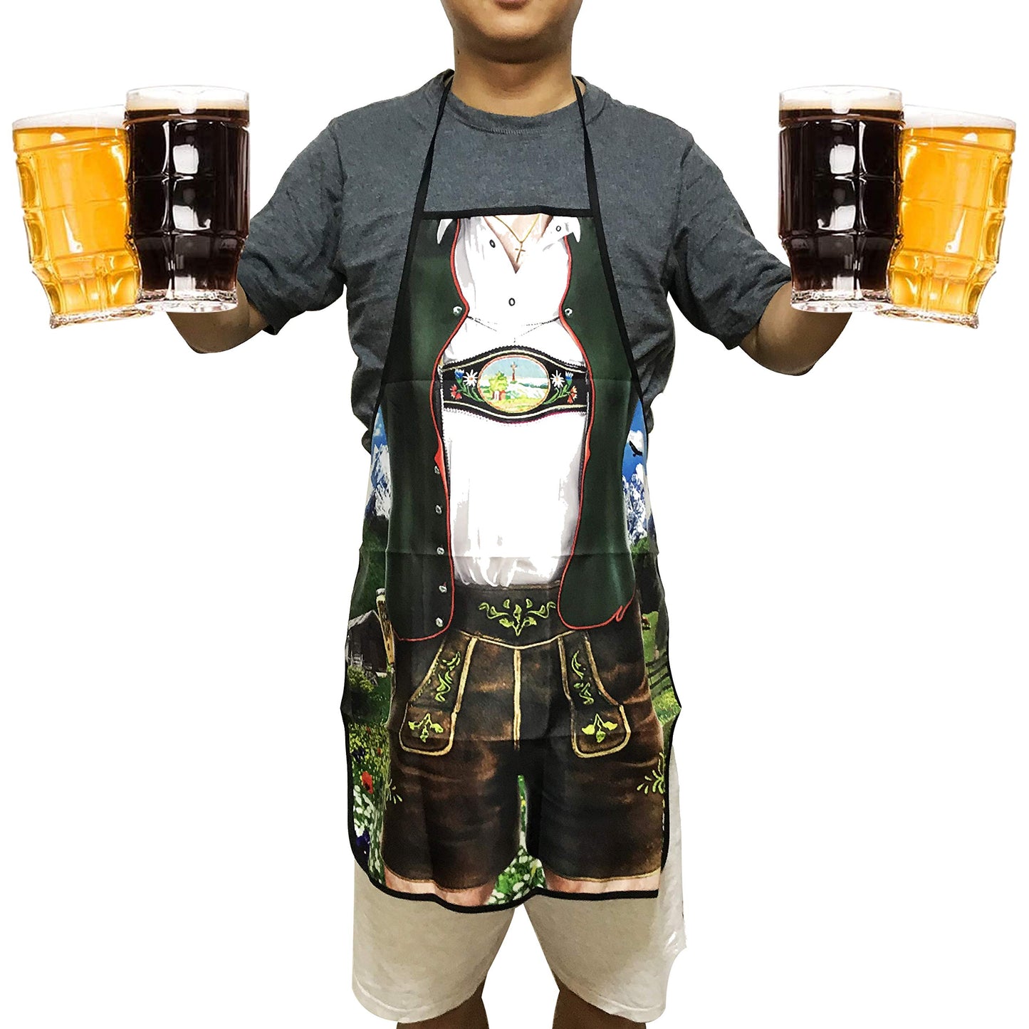 MOMOONNON Creative Bavarian Tracht Lederhosen Apron Oktoberfest Bavarian Funny Apron Kitchen Cooking Grilling BBQ Baking Aprons for Men