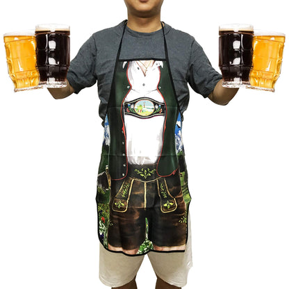 MOMOONNON Creative Bavarian Tracht Lederhosen Apron Oktoberfest Bavarian Funny Apron Kitchen Cooking Grilling BBQ Baking Aprons for Men