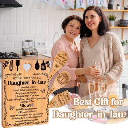 Gifts for Daughter in Law - "Recipe for a Special Daughter-in-Law" Daughter in Law Birthday Gifts Cutting Board Set, Bamboo-Made Engraved Utensil Set Mothers Day Gifts for Daughter in Law