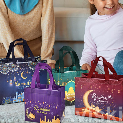 16PCS Ramadan Mubarak Reusable Gift Bags - Assorted Sizes, Multifunctional Non-Woven Party Bags for Gifts Wrapping