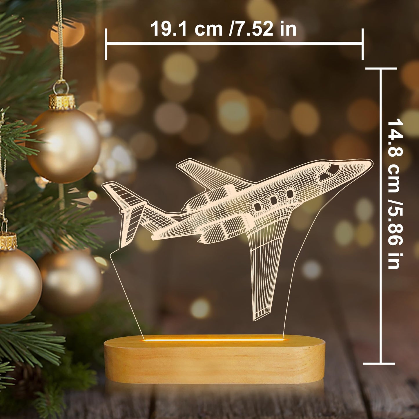 3D Illusion Airplane Night Light for Pilot Gift, Unique Aviation Gifts for Men, Dimmable Wooden LED Lamp with Remote Control for Boys Room Decor, USB Powered Bedside Table Lamp