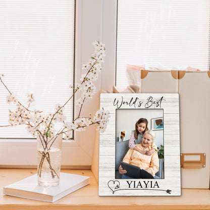 Yiayia Gifts Picture Frame 5x7, Grandma Photo Frame, Christmas Mothers Day Birthday Gifts for Yiayias from Grandkids, World's Best Yiayia Wooden Picture Photo Frames for Desk Home Room Decor
