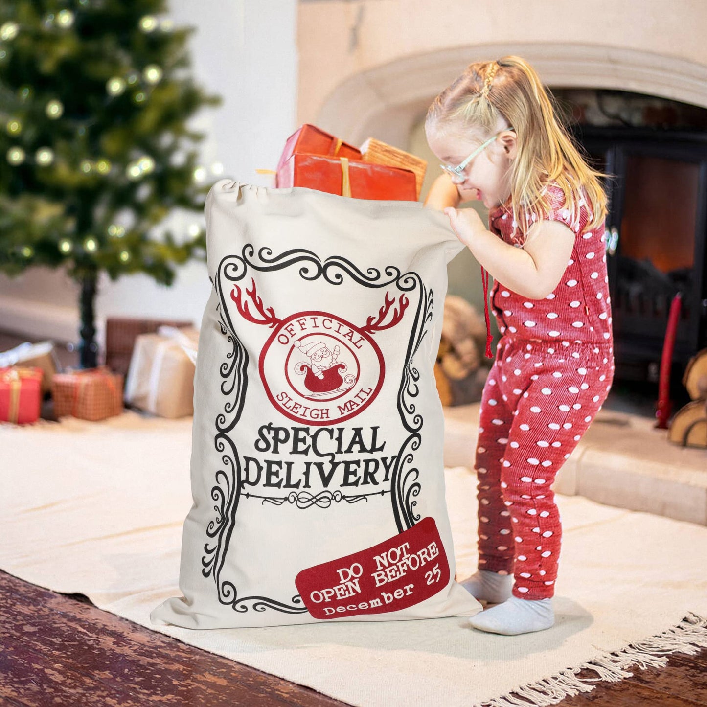 LessMo Christmas Santa Sack, Large Christmas Canvas Gift Bag with Drawstring, Reusable Personalized Best Gift, for Xmas Package Storage, Christmas Party Supplies Favors