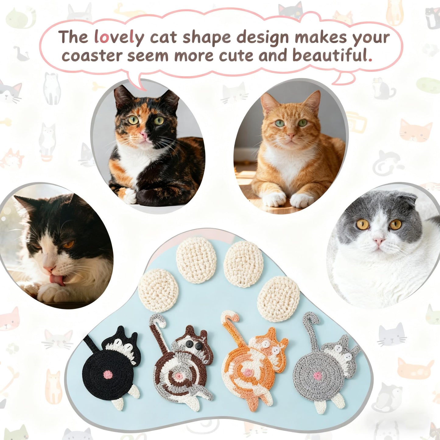 Cat Coasters - Gifts for Cat Lovers,Non-Slip Heat-Resistant Coaster,Funny Gag Gifts,Perfect for Home Decor and White Elephant Exchang,Universal Table Guard for All Cups(4PC)