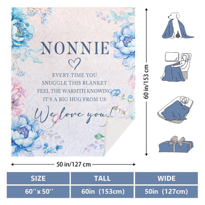 Nonnie Gifts, Birthday Gifts for Nonnie, Nonnie Gifts for Grandma Blanket 60" x 50", Nonnie Gifts for Mothers Day, Nonnie Gifts from Grandchildren, Gifts for Nonnie Christmas