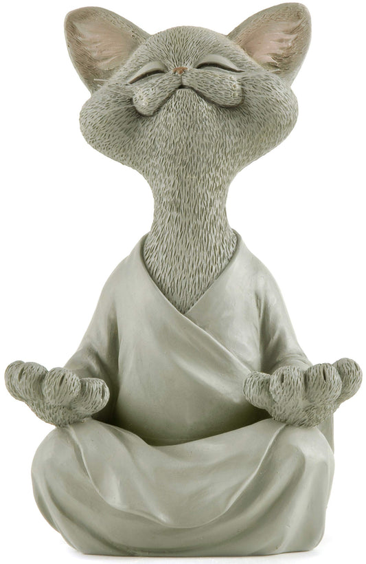 JFSM INC. 5" Whimsical Happy Cat Buddha Figurine – Zen-Inspired Resin Cat Statue – Meditating Animal Sculpture for Mindful Home or Office Decor – Peaceful Gift for Cat Lovers and Yoga Fans