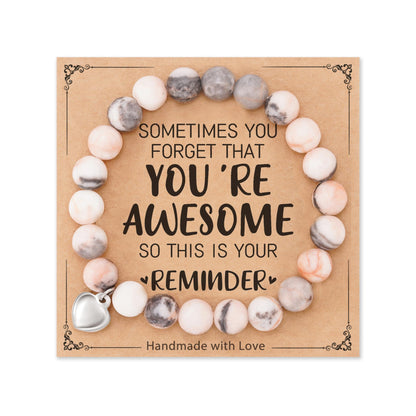 HGDEER Natural Stone Bracelet, Sometimes Your Forget You're Awesome Reminder Bracelets Best GIfts Ideas for Women with Quote Card