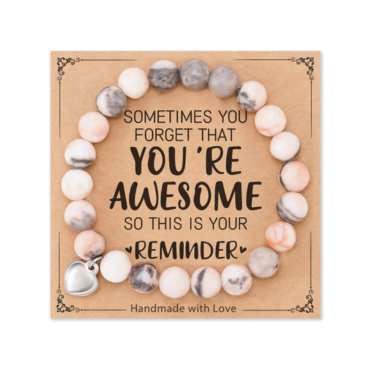 HGDEER Natural Stone Bracelet, Sometimes Your Forget You're Awesome Reminder Bracelets Best GIfts Ideas for Women with Quote Card
