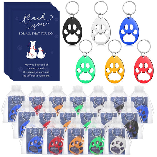 Reallnaive 12 Sets Veterinary Gifts Bulk Paw Print Bottle Opener Keychain Beer Opener Tool Thank You Gift for Women Veterinarian