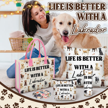 Patelai 56 Pcs Labrador Retriever Gift Set for Dog Mom, Tote Bag 20oz Stainless Tumbler Cosmetic Bag Sock Pillow Cover Keychain 50 Sticker for Women Labrador Lover Gift Dog Mothers Day Party Favors