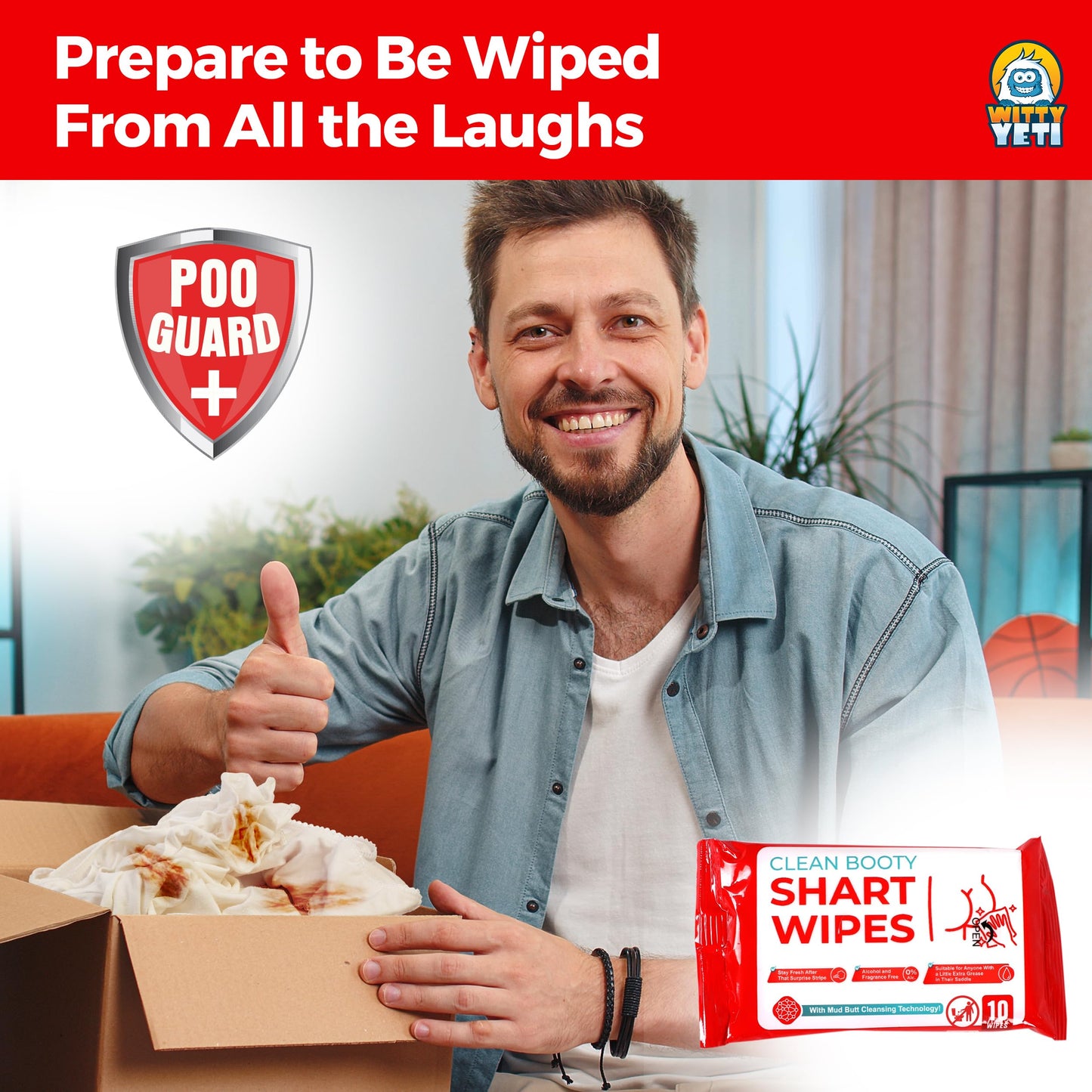 Funny Shart Butt Wipes 1Pk by Witty Yeti. 10 Ct Hilarious Potty Humor Wet Wipe Gag Gift. Functional Prank Pack Great for Friends or Family. Disposable Moist Towelettes for When Oops That Wasn't a Fart