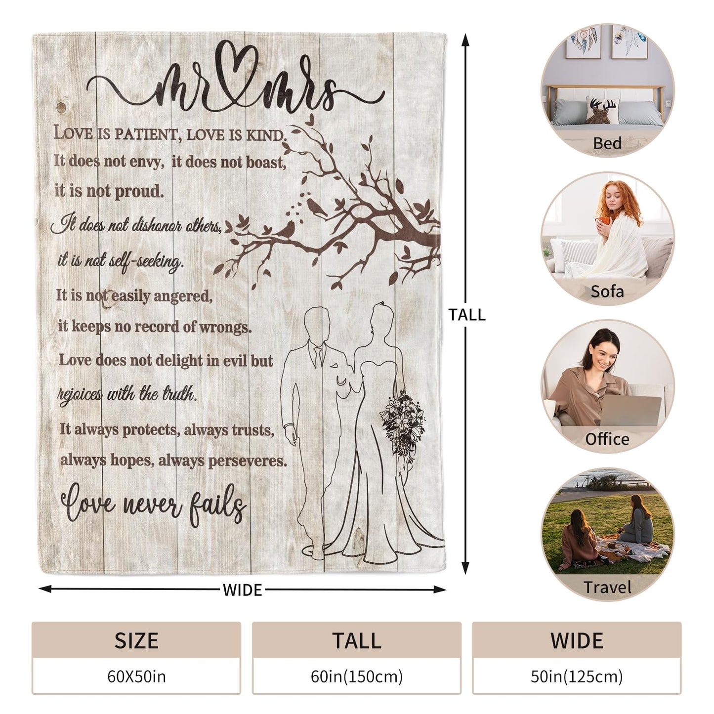 Wedding Gifts for Couples 2026 Soft Blanket, Bridal Shower Gifts for Bride to Be, Anniversary Mr and Mrs Gifts, Wedding Gifts for Newlyweds Wedding Throw Blanket 60 * 50