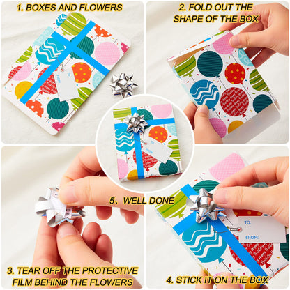 12 Pieces Gift Card Box Happy Birthday Present Greeting Card Holder Birthday Gifts Keeper with 12 Pieces Wrapping Bows Mini Favor Boxes for Holiday Party