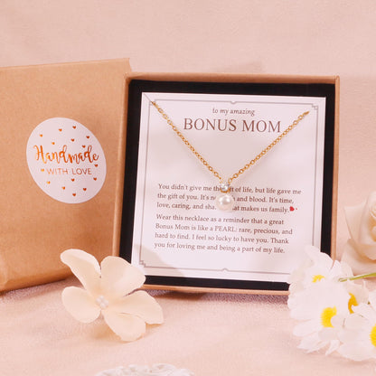 PEALICIOUS Single Pearl Necklace as Birthday Gifts for Mom, Bonus Mom Gifts for Step Mother from Daughter Son, Mother in Law Necklace with CZ from Bridal as Mother of the Groom Jewelry Gifts