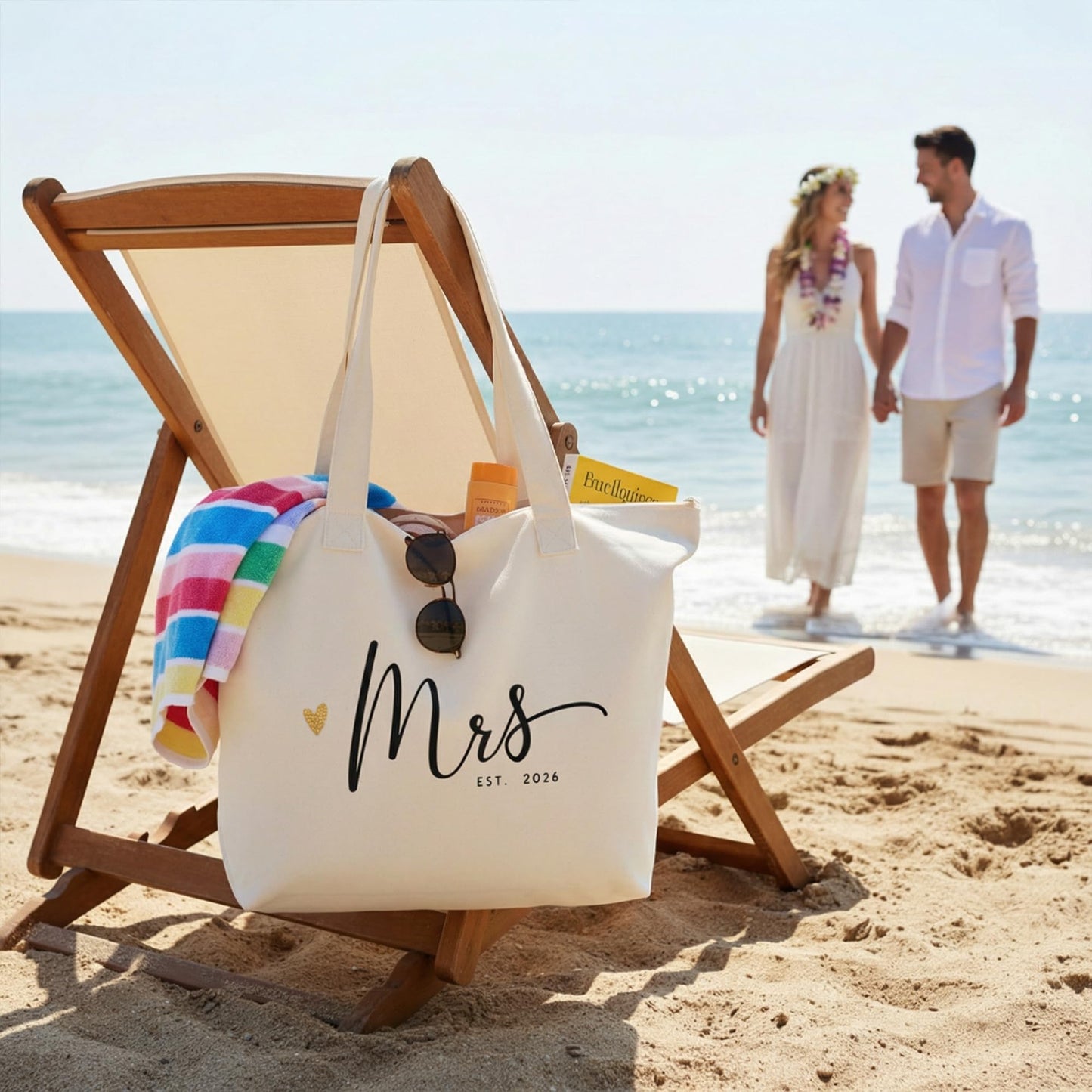CARAKNOTS Mrs Tote Bag for Bride 2026 – Large Natural Canvas Wedding Tote with Zipper & Pocket, Future Mrs & Bride to Be Gifts for Bridal Shower, Engagement, Bachelorette Party, Honeymoon Beach Bag