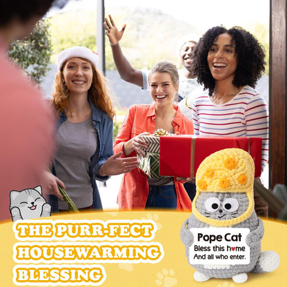 House Warming Gifts New Home, Funny Crochet Pope Cat, New Home Gift Ideas, Home Warming Present for Women Men Friends, Housewarming Gifts New Apartment, Cute Mini Crochet Cat Animals
