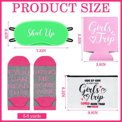 Tisancy 32 Pcs 2026 Girls Trip Gifts Favors Set Include Girls Trip Eye Mask Can Sleeves Socks Travel Makeup Bags for Women Girl Weekend Bachelorette Travel Vacation Party Favors