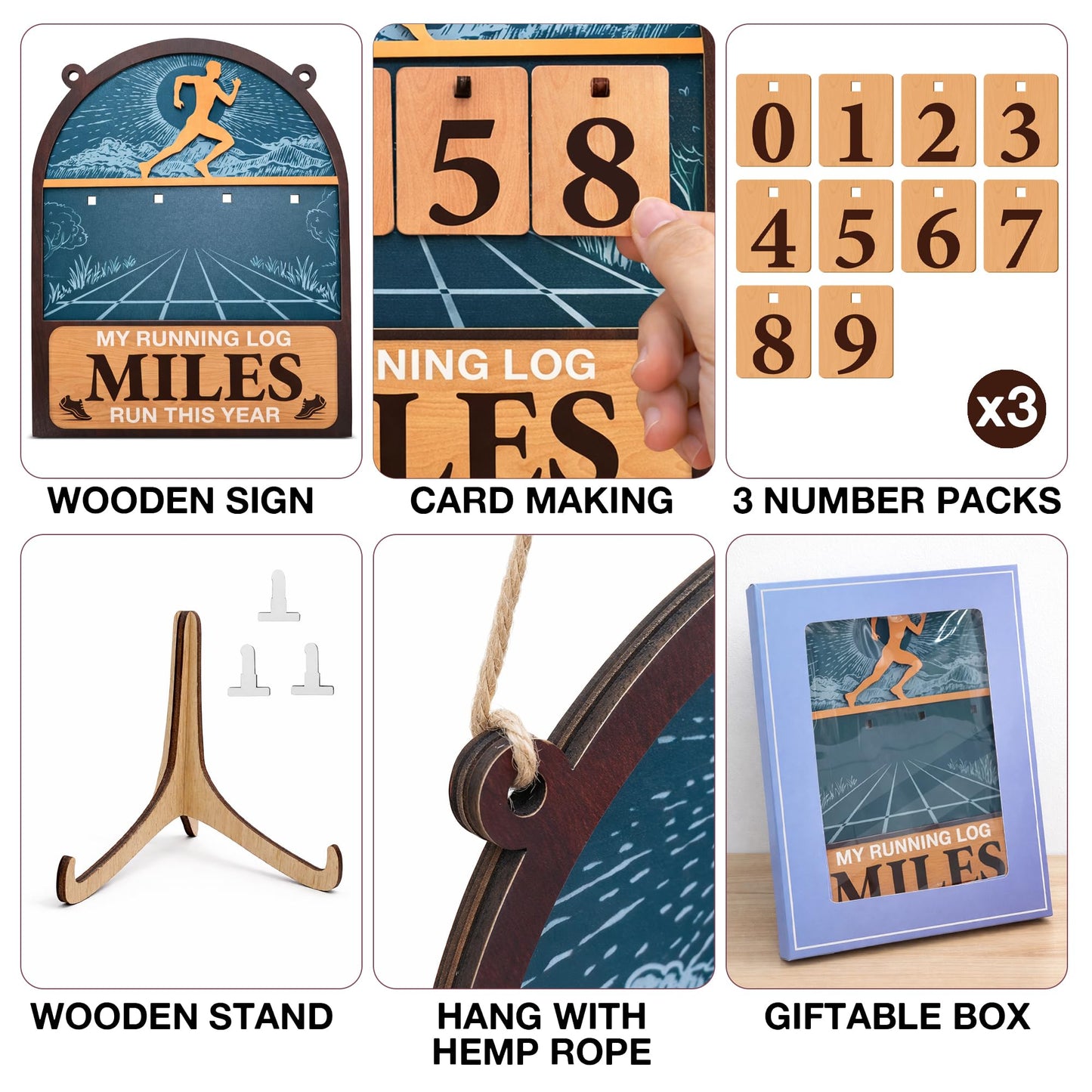 Miles Run This Year Tracker Sign - Wooden Yearly Running Log Counter Home Decor - Running Gifts for Women Men Runners, Marathon Runner Gifts