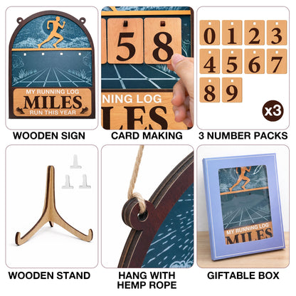 Miles Run This Year Tracker Sign - Wooden Yearly Running Log Counter Home Decor - Running Gifts for Women Men Runners, Marathon Runner Gifts