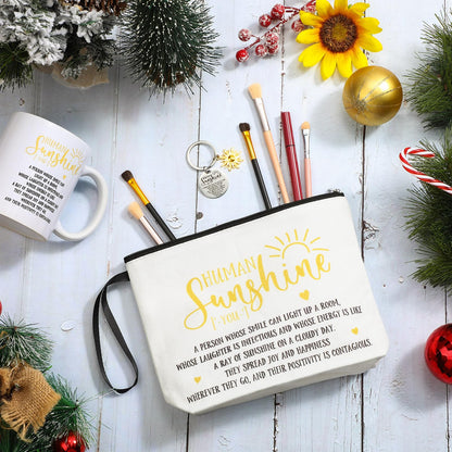 Crtiin 3pcs Human Sunshine Makeup Bag Gifts Sets Inspirational Thank You Gifts for Woman Human Sunshine Makeup Bag 11.2 oz Novelty Coffee Mug Keychain Christmas Birthday Coworker
