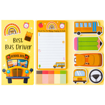 Xqumoi Best Bus Driver Sticky Notes Set - School Bus Pencil Shaped Self-Stick Note Pads Teacher Appreciation Thank You Gift Writing Memo Pad Page Marker Back to School Office Party Favors Supplies