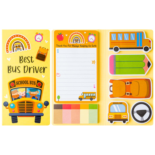 Xqumoi Best Bus Driver Sticky Notes Set - School Bus Pencil Shaped Self-Stick Note Pads Teacher Appreciation Thank You Gift Writing Memo Pad Page Marker Back to School Office Party Favors Supplies
