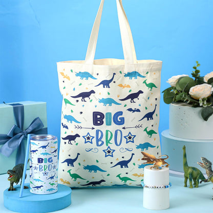 Shinylin 3 Pcs Big Brother Gift for Boy 12 oz Big Brother Cup Blue Stainless Steel Mug Vacuum Insulated Tumbler with Leakproof Lid and Straw Canvas Tote Bag and Bracelet for Little Boys