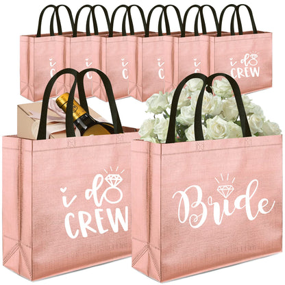 8 Pieces Rose Gold I Do Crew and Bride Non-Woven Gift Bags for Bridesmaid Gifts,Bachelorette Party Favors,Bridal Party Gifts