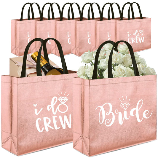 8 Pieces Rose Gold I Do Crew and Bride Non-Woven Gift Bags for Bridesmaid Gifts,Bachelorette Party Favors,Bridal Party Gifts