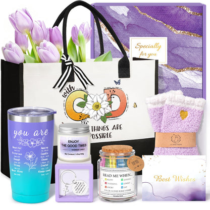 Thank You Gifts for Women, Boss Day Gift Set w/Canvas Tote Bag Tumbler, Birthday Christmas Appreciation Gift Basket for Women