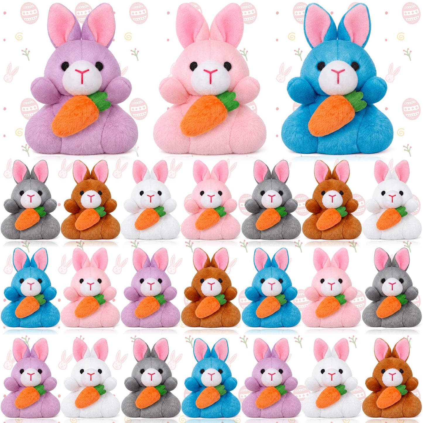 Blueweenly 24 Pcs Easter Bunny Plush Bulk Mini Bunnies Stuffed Animals Small Plush Rabbit Mini Keychains Easter Basket Stuffers Spring Egg Gifts for Prizes Goodie Bag Fillers Party Favors