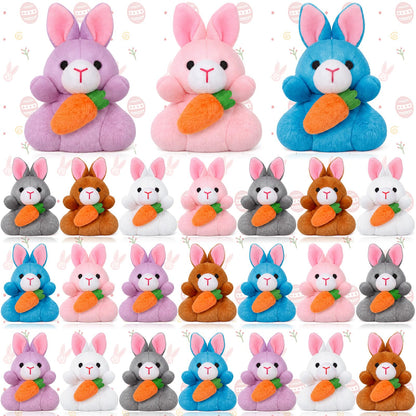 Blueweenly 24 Pcs Easter Bunny Plush Bulk Mini Bunnies Stuffed Animals Small Plush Rabbit Mini Keychains Easter Basket Stuffers Spring Egg Gifts for Prizes Goodie Bag Fillers Party Favors