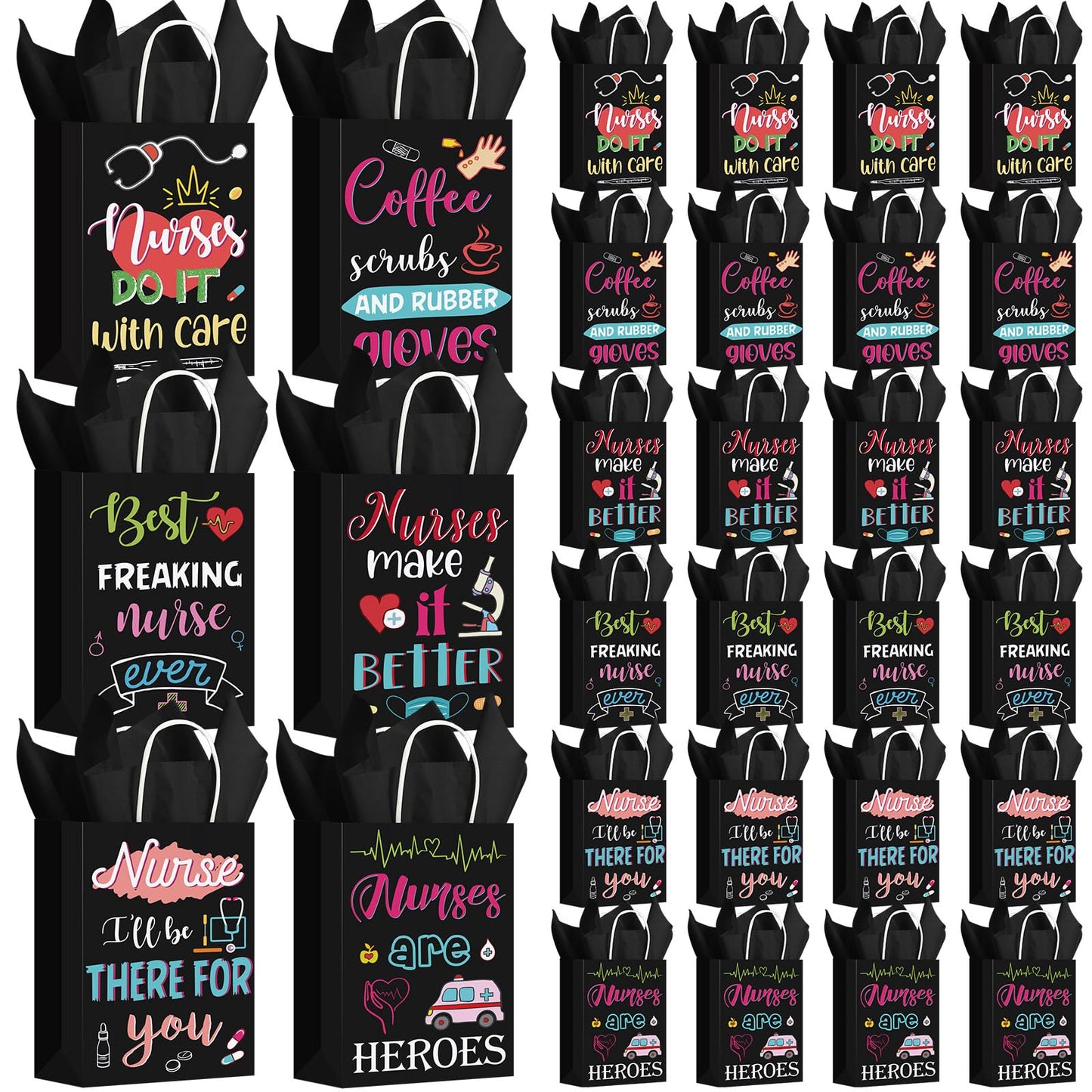 Resholder 30 Pcs Nurse Appreciation Gift Bags with Tissue Papers Nurses Week Paper Bags with Handles Thank You Treat Pouches Nursing Day Gifts for Thank Party Nursing Graduates Doctor Healthcare