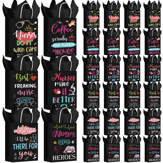 Resholder 30 Pcs Nurse Appreciation Gift Bags with Tissue Papers Nurses Week Paper Bags with Handles Thank You Treat Pouches Nursing Day Gifts for Thank Party Nursing Graduates Doctor Healthcare