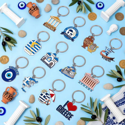 Landical Greece Metal Keychains Souvenirs Gifts Bulk Greek Travel Evil Eye Souvenirs Gifts for Women Men