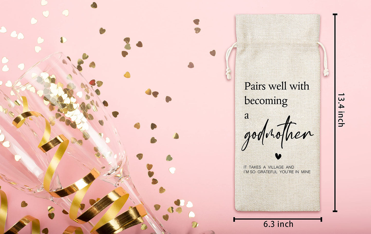 Tedea Godmother Proposal Gifts, Godmother Gifts Wine Bag, Godparents Proposal Gifts, God Mother Gifts For Women, 1 Pc Burlap Wine Bottle Cover Bag (A03)