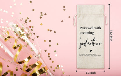 Tedea Godmother Proposal Gifts, Godmother Gifts Wine Bag, Godparents Proposal Gifts, God Mother Gifts For Women, 1 Pc Burlap Wine Bottle Cover Bag (A03)