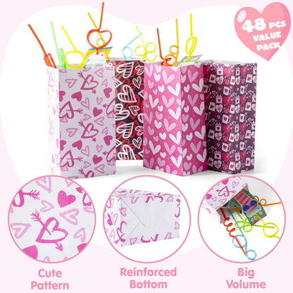 JOYIN 48 Pcs Valentine’s Day Paper Gift Bags, 9.5" Goodie Bags ,Treat Bag with Love Sticker for Valentine Party Favors Gifts, Wedding Gift ,Giving Gift Wrapping Birthday,Classroom Exchange Prizes