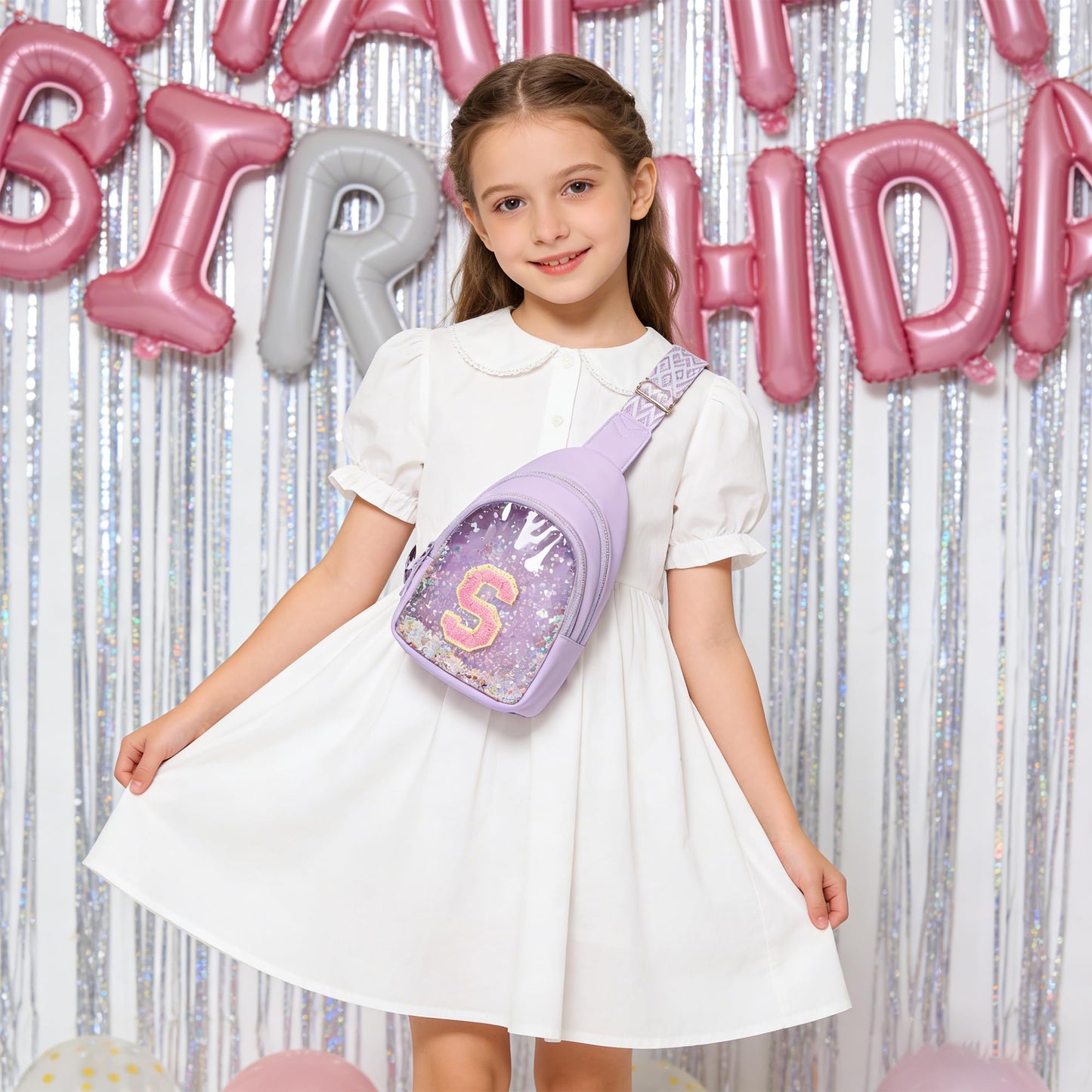 I IHAYNER Clear Initial Sling Bag for Gilrs Crossbody Bag Waist Pack Personalized Gifts for 4 5 6 7 8 9 10 11 12 13 Year Old Girls Purse for Birthday Mothers Day Gifts for Daughter Sister （Purple-A）