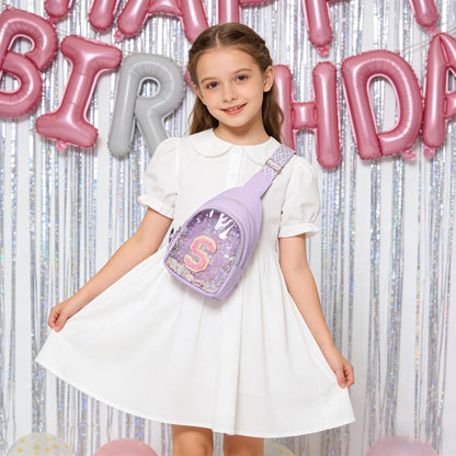 I IHAYNER Clear Initial Sling Bag for Gilrs Crossbody Bag Waist Pack Personalized Gifts for 4 5 6 7 8 9 10 11 12 13 Year Old Girls Purse for Birthday Mothers Day Gifts for Daughter Sister （Purple-A）