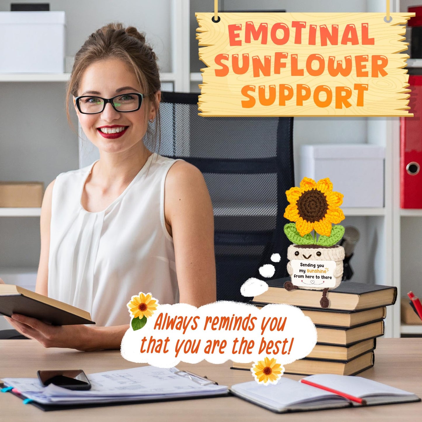 AceThrills Long Distance Relationship Gifts for Girlfriend Boyfriend Him Her - Handmade Positive Sunflower Crochet Decor - Long Distance Friendship Gift, Moving Away Farewell Leaving Gifts for Women