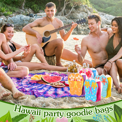 MotiMind 24 Pcs Summer Party Gift Bags Paper Beach Flip Flop Party Favor Bags with Handles Hawaii Pool Tropical Goodie Treat Gift Wrap Supplies