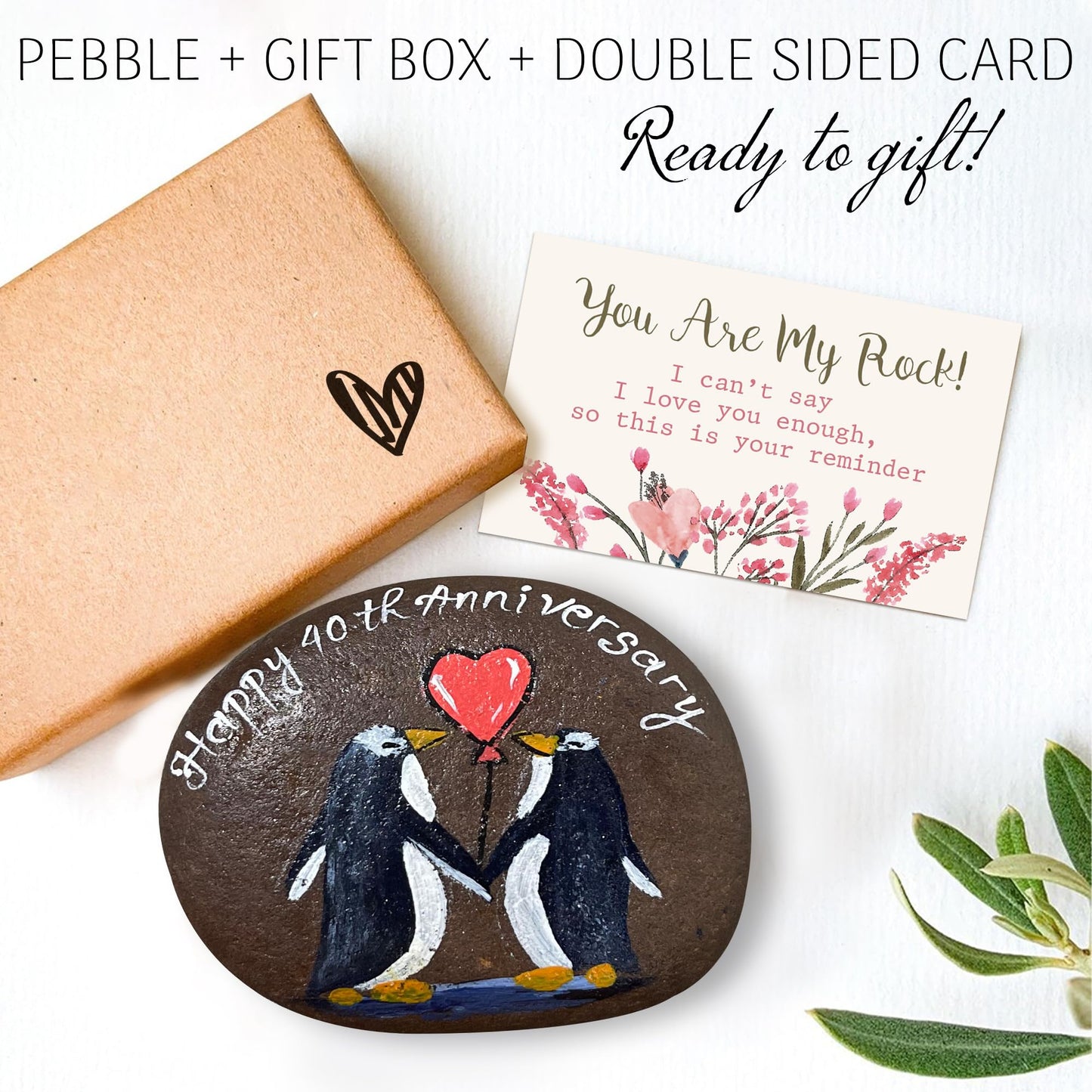 Ruby Couple Hand-Painted Pebble, Handmade 40th Anniversary Wedding Gifts for Parents Couple, Handcrafted 40th Anniversary Unique Gift Ideas - 40 Years of Marriage Decoration, Keepsake