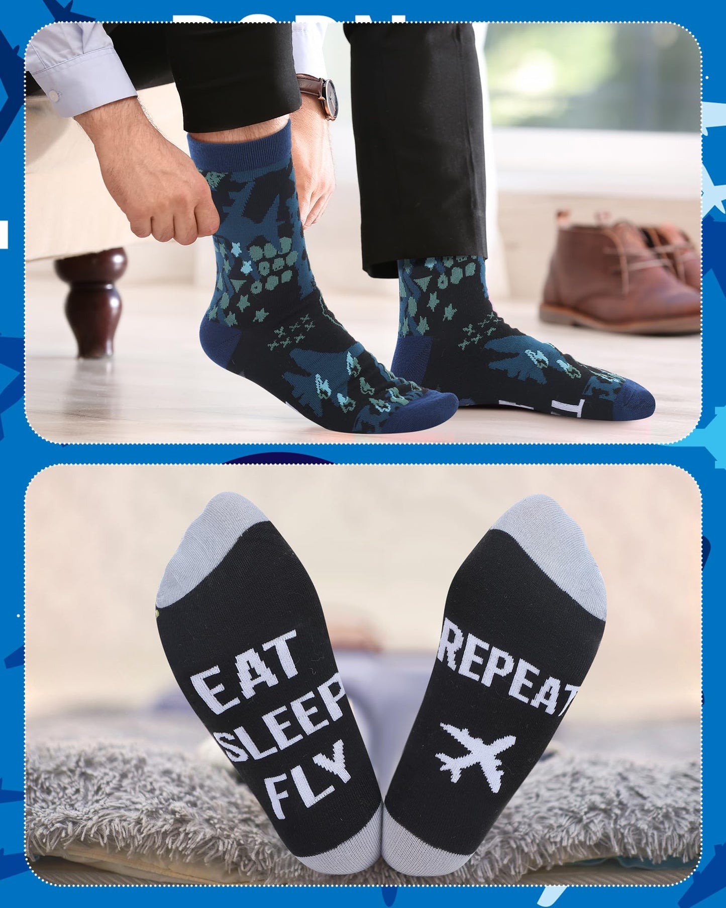 Halfchet 6 Pairs Novelty Airplane Crew Socks for Men Funny Plane Pilot Aviation Gifts for Father Day Dad Grandpa Gifts